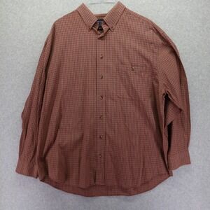 Roundtree & Yorke Shirt Mens XL Poplin Pocket Button Up Red Plaid Long Sleeve